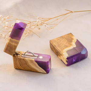 Boîte à bagues en bois et résine, boîtes de rangement pour bagues, boîte intérieure en résine époxy, fabrication sur mesure, meilleures ventes - Product Image 4