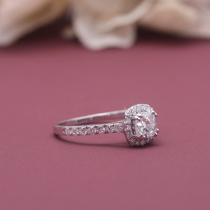 IGI Certified Lab Grown Cushion Cut <b>Diamond</b> Halo Engagement <b>Ring</b> 14K White / Rose And Yellow Gold Hidden Halo <b>Diamond</b> <b>Ring</b> - Product Image 2