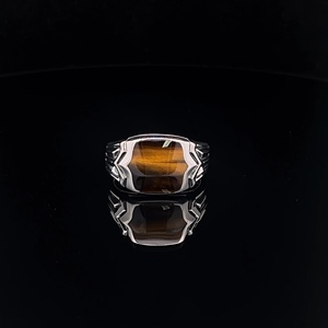Nhẫn nam bán buôn với đá mắt hổ vàng tự nhiên bằng bạc 925 - Product Image 1
