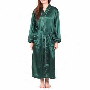 Women Satin Long Robe Full Length V-Neck Elegant Smooth 100% Silk Sleepwear with Belt Pockets <b>Light</b> Weight <b>Sleeping</b> Gown Ladies - Product Image 1
