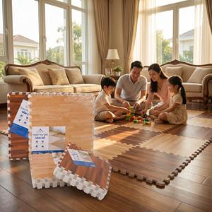 Alfombra de espuma EVA con diseño de madera de 60x60cm x 10mm – Suelo suave entrelazado para sala de estar y uso doméstico - Product Image 1