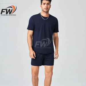 Conjuntos de camiseta y pantalones cortos casuales de verano para hombre, 100% algodón, transpirables, estilo urbano, con impresión de logotipo personalizado - Product Image 6