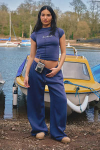 Pantalon de jogging large pour femme, brodé drapeau américain, en molleton doux, style marine, best-seller - Product Image 5