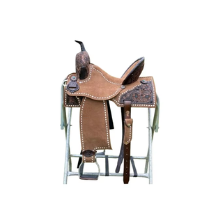 Selle de course de baril en cuir occidental pour chevaux, motif floral sculpté à la main, équipement d'équitation de qualité supérieure, durable, confortable, qualité export - Product Image 3