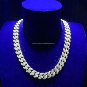 Cadena cubana de plata de ley 925 con diamantes de moissanita, collar grueso con incrustaciones de diamantes para hombre y mujer, joyería de lujo al por mayor. - Product Image 1
