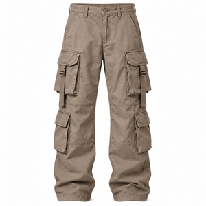 Button Fly Stylish <b>Cuffed</b> Design Casual Straight Pattern Mid Waist Men's Comfortable Lightweight <b>Cargo</b> <b>Pants</b> Breathable Fabric - Product Image 5