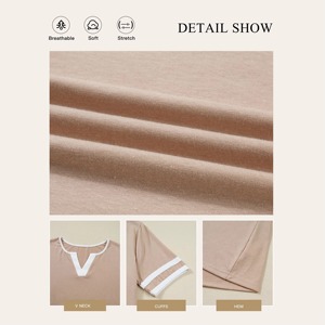 V-Neck Short Sleeve T-Shirt Solid Color Contrast Trim Casual Knitted WoMen's Top Regular Fit - Product Image 2