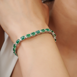 Pulsera de tenis de plata de ley 925 con esmeralda natural y diamantes, moderna y en oferta, para mujer, ideal para fiestas. - Product Image 4