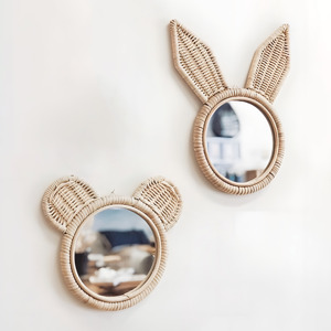 Rattan Bear Rabbit Mirror for Kids Home Decoration Best Selling Cheapest Price Natural Wall-mounted Mirrors - Product Image 1