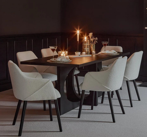 Ensemble de table à manger en teck massif moderne Per Se avec chaises rembourrées blanches, ensemble de meubles de salle à manger contemporains de luxe - Product Image 1