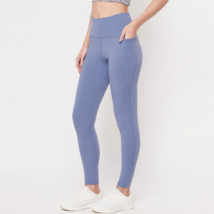 High Waist Solid Color Yoga <b>Leggings</b> With <b>Pockets</b> Full Length Seamless Spandex Nylon Pants For Women - Product Image 5