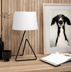 Modern Black Metal Contemporary Simple <b>Table</b> Lamp Fabric Shade Geometric Base Decorative <b>Bedside</b> Lamp Hotel Home Decor Lighting - Product Image 2