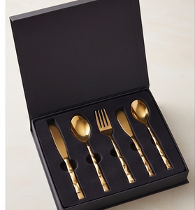 Gold <b>Bamboo</b> Handle Flatware Set High <b>Mirror</b> Polish Dishwasher Safe Glam Style Metal Cutlery For Wedding Use - Product Image 6