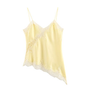 6 Colors <b>Spaghetti</b> <b>Strap</b> Back Hollow Out Lace Trim Silky Casual Fashion Summer Satin tank Top for Women - Product Image 2