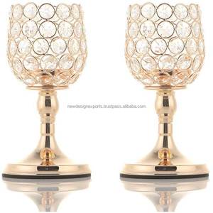 Portavelas de Cristal con Cuentas de Primera Calidad – Elegante Par de Copas Doradas para Banquete - Product Image 6