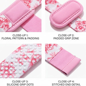 Hermosas Correas de Levantamiento de Pesas de Color Rosa, Antideslizantes, Amigables con la Piel, Ligeras, de Bajo Precio, con Estampado Floral y Servicio OEM - Product Image 2