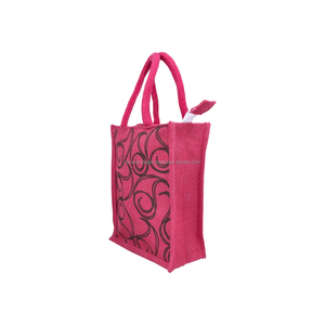 Sac fourre-tout en jute de qualité supérieure, écologique, imprimé géométriquement, avec poignée rembourrée, sac de shopping promotionnel fabriqué au Bangladesh - Product Image 2
