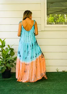Women’s Bohemian Rayon Tie Dye Maxi Dress Sleeveless <b>Spaghetti</b> <b>Strap</b> Flowy Loose Fit Beach Vacation Dress - Product Image 4