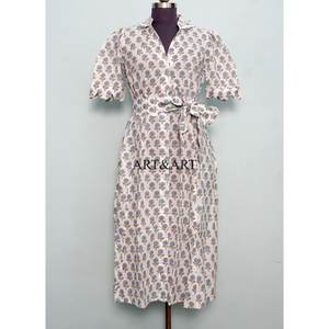 Vestido Midi Transpirable de Algodón Lavable Natural para Mujer, Estampado Floral, con Bolsillos, para Fiestas al Aire Libre y Ocasiones Especiales - Product Image 1