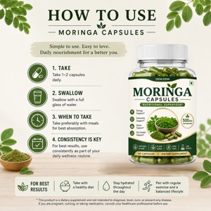 Cápsulas de Moringa Premium de 500 mg, Ricas en Vitaminas y Minerales, Suplemento de Hoja de Moringa Pura y Natural para Energía y Resistencia - Product Image 4