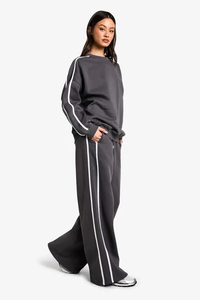 Wholesale Custom Charcoal Women's Tall Side Stripe Wide Leg Joggers Soft Touch Sweatpants Straight Leg Women's Pants & <b>Trouser</b> - Product Image 3