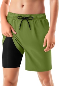 Short de bain rayé pour homme à séchage rapide avec cordon de serrage, slip intégré, taille mi-haute, décontracté, pour la plage, vert, 100 % polyester, avec poches - Product Image 3