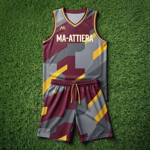 ชุดบาสเก็ตบอลชาย Ma-Attiera สีแดงเบอร์กันดี เทา เหลือง พร้อมกางเกงขาสั้น ชุดยูนิฟอร์มกีฬาทีมแบบซับลิเมชั่น - Product Image 6