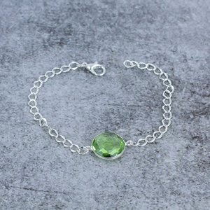 Peridot Gemstone Round Shape 925 Sterling <b>Silver</b> Plated Bezel <b>Bracelet</b> For Party And Everyday Wear 7-8" - Product Image 3