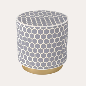 Taburete con incrustaciones de hueso envejecido de diseño moderno verde agua y blanco con patrón hexagonal para el hogar, sala de estar, dormitorio, jardín y bares - Product Image 2