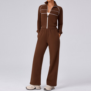 Womens Slim Fit Tracksuit Set Stretch Fabric Sports <b>Jacket</b> High Waist Jogger Pants Comfortable Casual Activewear Outfit - Product Image 3