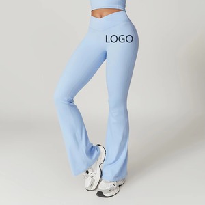 Pantalon large à taille croisée pour femme, extensible dans les 4 sens, idéal pour le yoga, avec étiquette personnalisée, leggings évasés en gros - Product Image 5