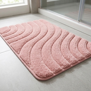 Alfombra de Baño Rectangular Minimalista con Base de Espuma, Tejida en Algodón, Color Beige Sólido, de Microfibra de Secado Rápido con Memoria - Product Image 5