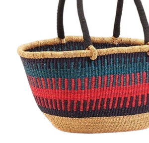Elegant Red Teal Seagrass Handbags Black Leather Handle Woven Straw Tote <b>Bag</b> Luxury <b>Women</b> Summer <b>Beach</b> <b>Bag</b> OEM - Product Image 3