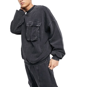 Trajes de chándal con capucha de lana de algodón pesado OEM para hombres, ropa de invierno informal de talla grande con patrón sólido lavado con ácido ecológico - Product Image 3