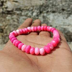 Natural Pink <b>Opal</b> Smooth Rondelle Beads Stretchable Adjustable Bracelet Healing Stone Beaded Jewelry Fashion Wholesale Bulk - Product Image 5