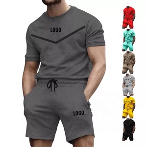 Ropa de entrenamiento de verano personalizada, nuevo diseño, camisetas de cuello redondo ecológicas, pantalones cortos, patrón sólido, Joggers, conjunto de 2 piezas informal - Product Image 1