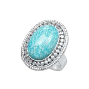 Handmade 925 Sterling Silver Women's Boho <b>Statement</b> <b>Ring</b> Natural Amazonite Oval shape Gemstone Inlay Trendy Great Gift for Her - Product Image 5