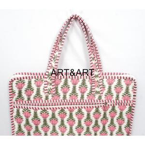 ART&ART Mochila para Portátil Hecha a Mano 100% Algodón, Estampado a Bloque, Asa Acolchada, Cierre con Cordón, Gran Capacidad, Casual, Ecológica - Product Image 6