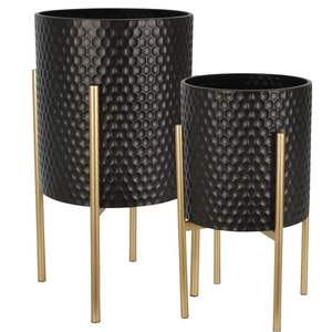 Support de plantes en métal de luxe moderne, couleur cuivre ombré noir, grand pot à fleurs pour intérieur/extérieur, ensemble de jardinières décoratives en fer - Product Image 6