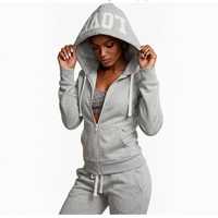Ensembles de jogging d'hiver pour femmes OEM/ODM, à capuche unie avec fermeture éclair, broderie personnalisée, lettres blanches, poches à cordon, 100 % coton 300g