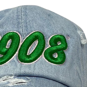 AKA 1908 Light Denim Hat Green Embroidered Letter Baseball <b>Cap</b> Adjustable Washed Denim Headwear Casual Fashion <b>Vintage</b> Style <b>Cap</b> - Product Image 5