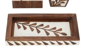 Juego de Quemador de Incienso de Resina y Madera Hecho a Mano con Caja con Incrustaciones de Hojas y Bandeja, Soporte para Aromaterapia - Product Image 2
