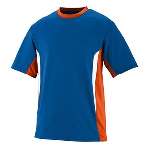 Maillot de football pour homme, bleu et orange, à blocs de couleur, manches courtes, col rond, évacuation de l'humidité, coupe classique, vêtements de football pour adultes - Product Image 1