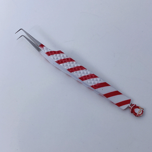 Pince à épiler de précision en acier inoxydable, manche rayé rouge et blanc, pointe lisse, outil professionnel pour extensions de cils et mise en forme des sourcils - Product Image 2