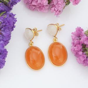 Boucles d'oreilles multi-pierres plaquées or de luxe calcédoine orange arc-en-ciel blanc naturel Style de perle de diamant mignon pour les cadeaux de fêtes - Product Image 6