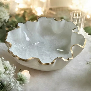 ถาดเสิร์ฟอเนกประสงค์ลายจีโอดเรซิ่นอีพ็อกซี่สีขาวขนาดกลาง งานฝีมือเหนือกาลเวลา วาดลายด้วยมือ ล้างทำความสะอาดได้ เหมาะสำหรับตกแต่งโต๊ะ - Product Image 1