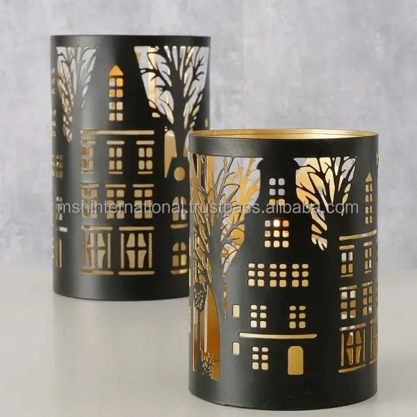 Portacandele moderno e minimalista di alta qualità a forma di lanterna portacandele in metallo nero per la decorazione domestica