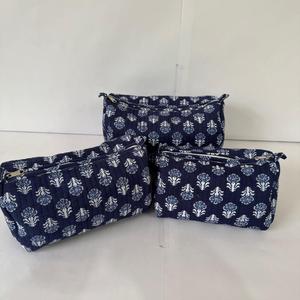 Ensemble de trousses de maquillage matelassées en coton à imprimé bleu pour femmes, organiseur de voyage pour cosmétiques - Product Image 2