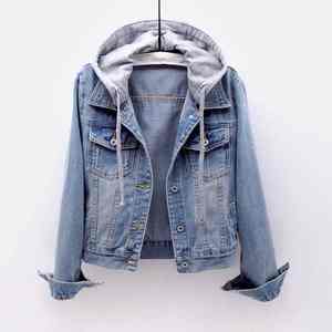 Veste à capuche en jean grande taille pour femme, coupe-vent décontractée bleue, style streetwear, vente en gros - Product Image 6