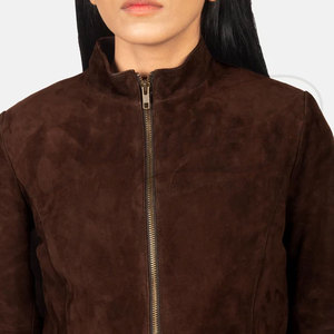 Women Dark Brown Genuine <b>Suede</b> Leather Biker <b>Jacket</b> Slim Fit Premium Goat <b>Suede</b> Casual Winter Outerwear Fashionable Coat - Product Image 5